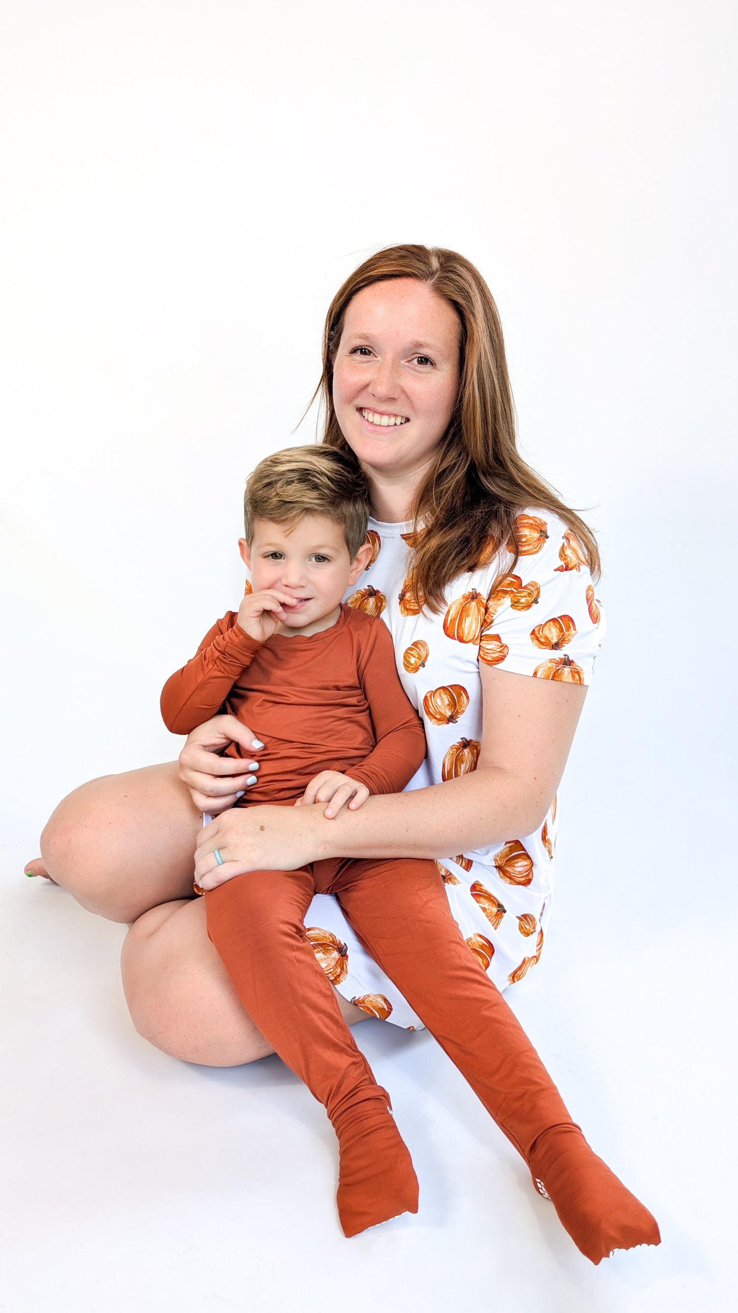 Two Piece Bamboo Jammies Foldover Feet - Rust