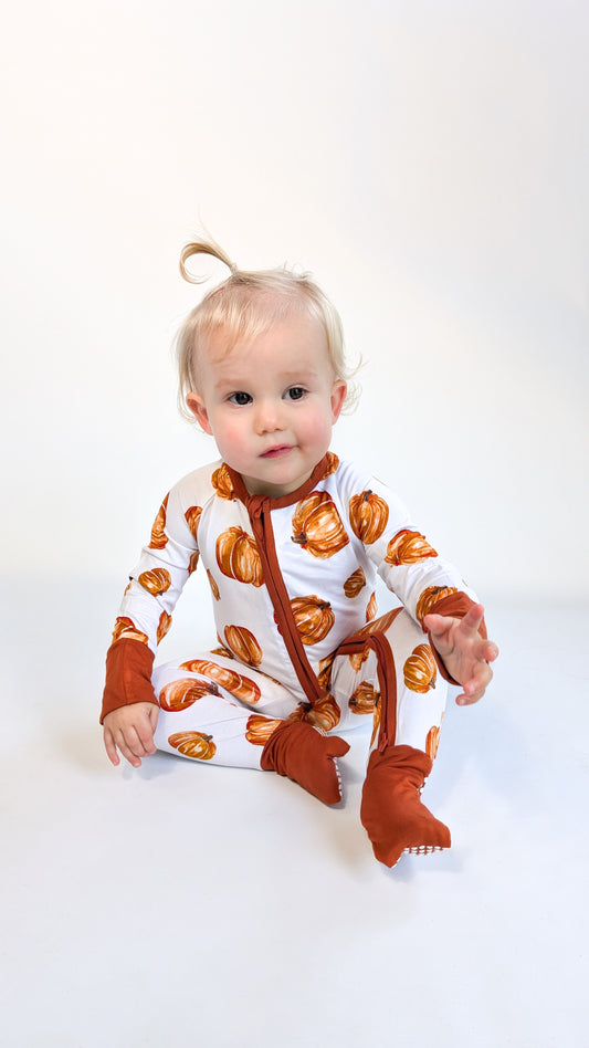 Double Zip Convertible Bamboo Romper - Pumpkin Patch