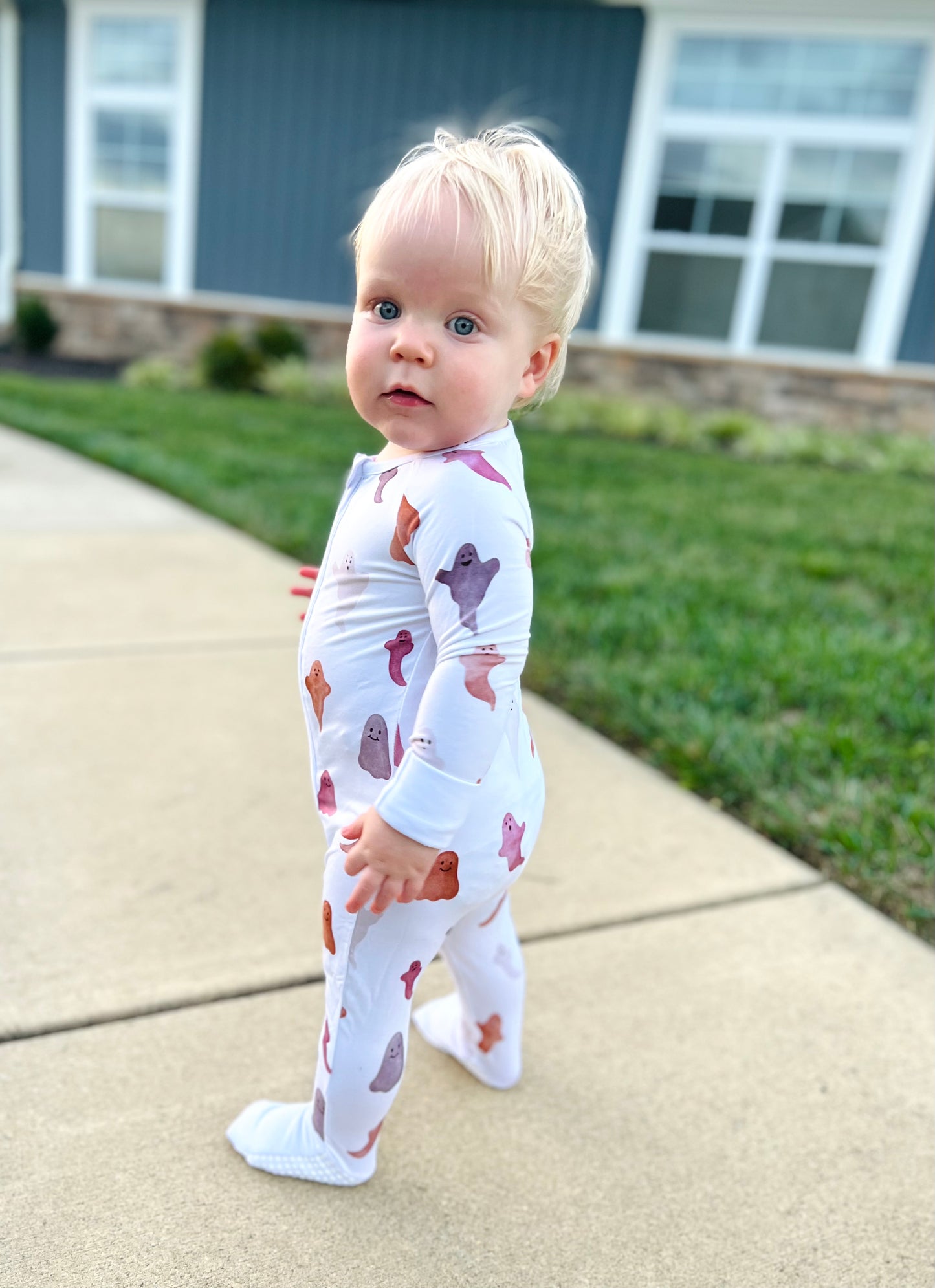 Double Zip Convertible Bamboo Romper - Ghosties