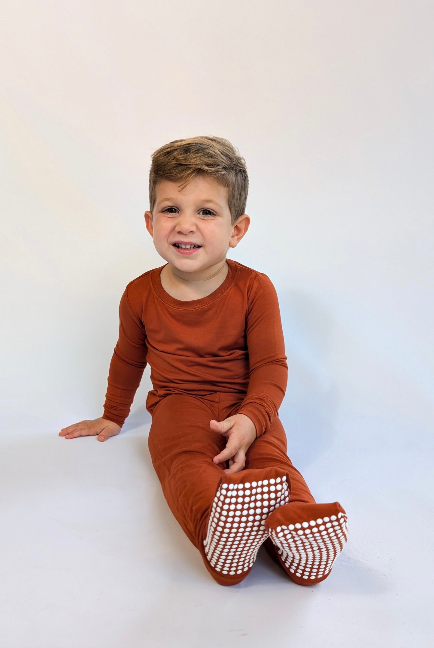 Two Piece Bamboo Jammies Foldover Feet - Rust