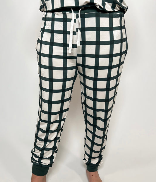 Women's Adult Bamboo Jogger Pajama Pants - Emerald Gingham