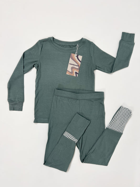 Two Piece Bamboo Jammies Foldover Feet - Storm