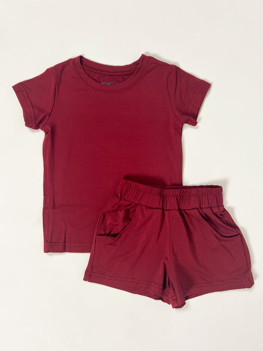 Matching Bamboo T-Shirt and Shorts Set - Merlot