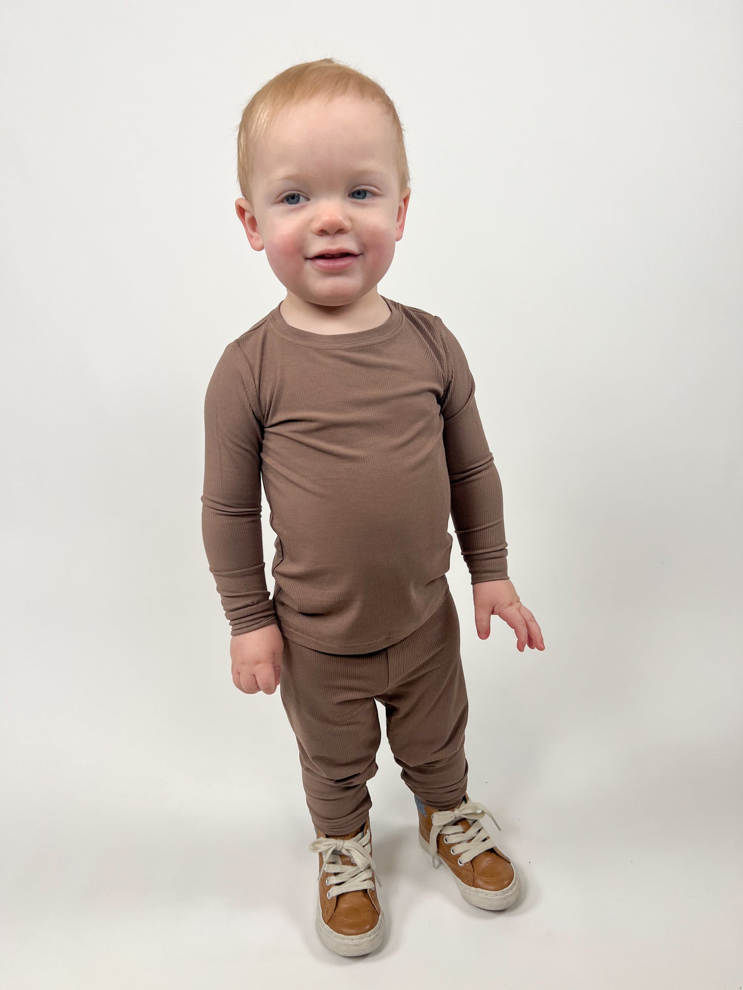 Two Piece Bamboo Jammies - Ribbed Pebble