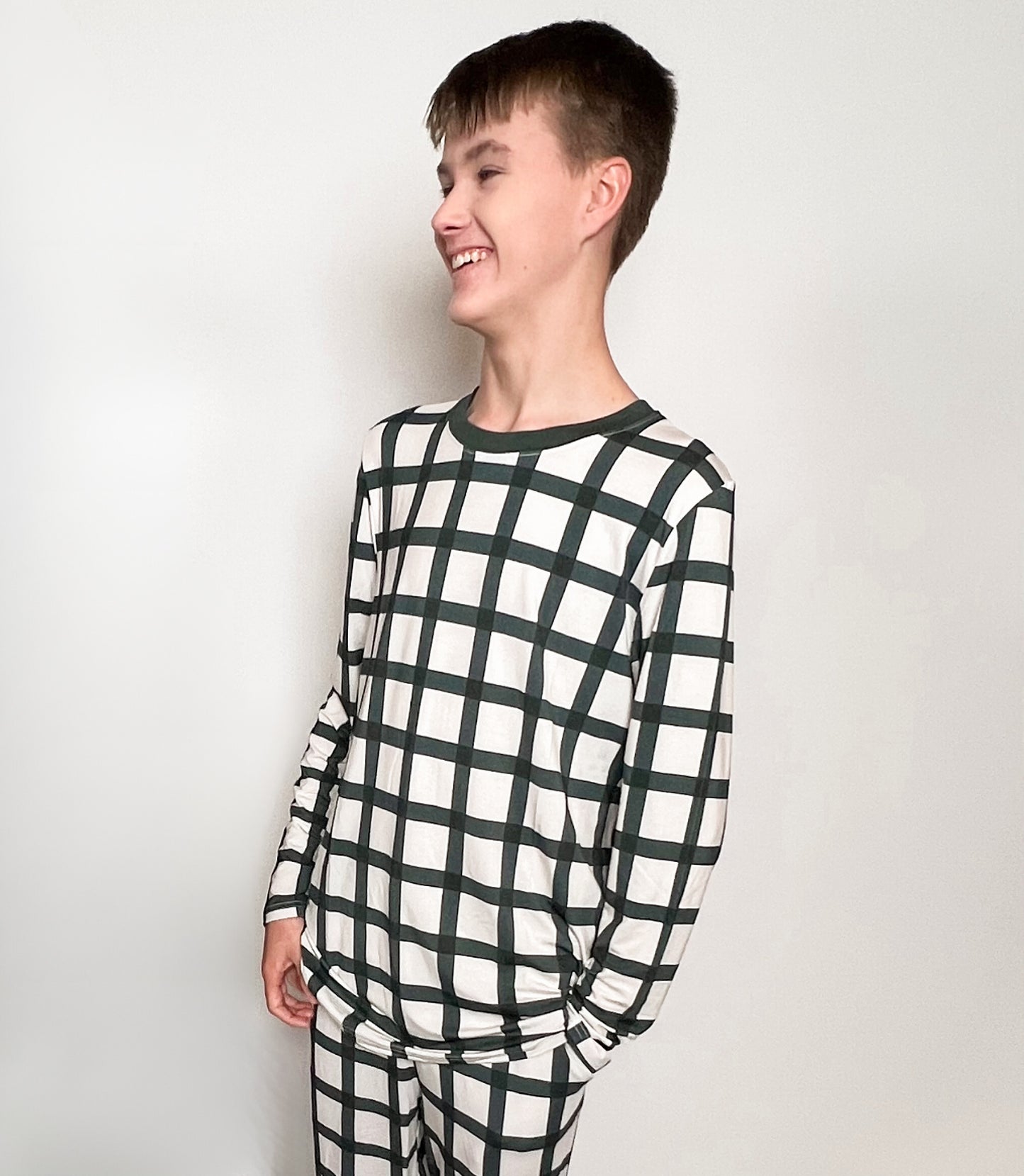 Men's Adult Bamboo Long Sleeve Pajama Shirt - Emerald Gingham