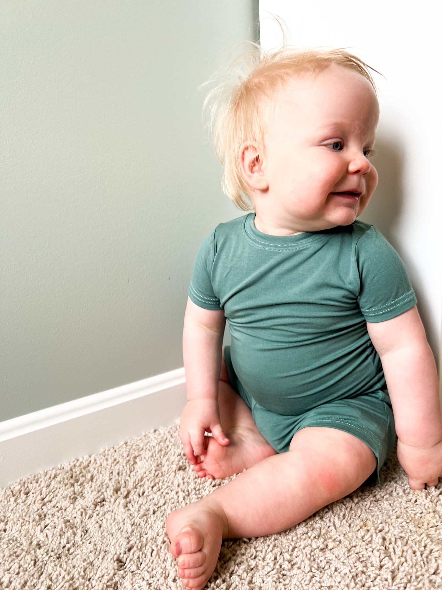 Matching Bamboo T-Shirt and Shorts Set - Sage - RUNS SMALL